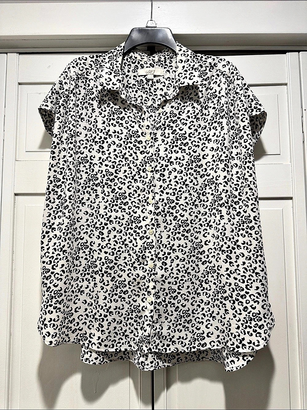 LOFT Leopard Print Button Down Shirt in White & Black